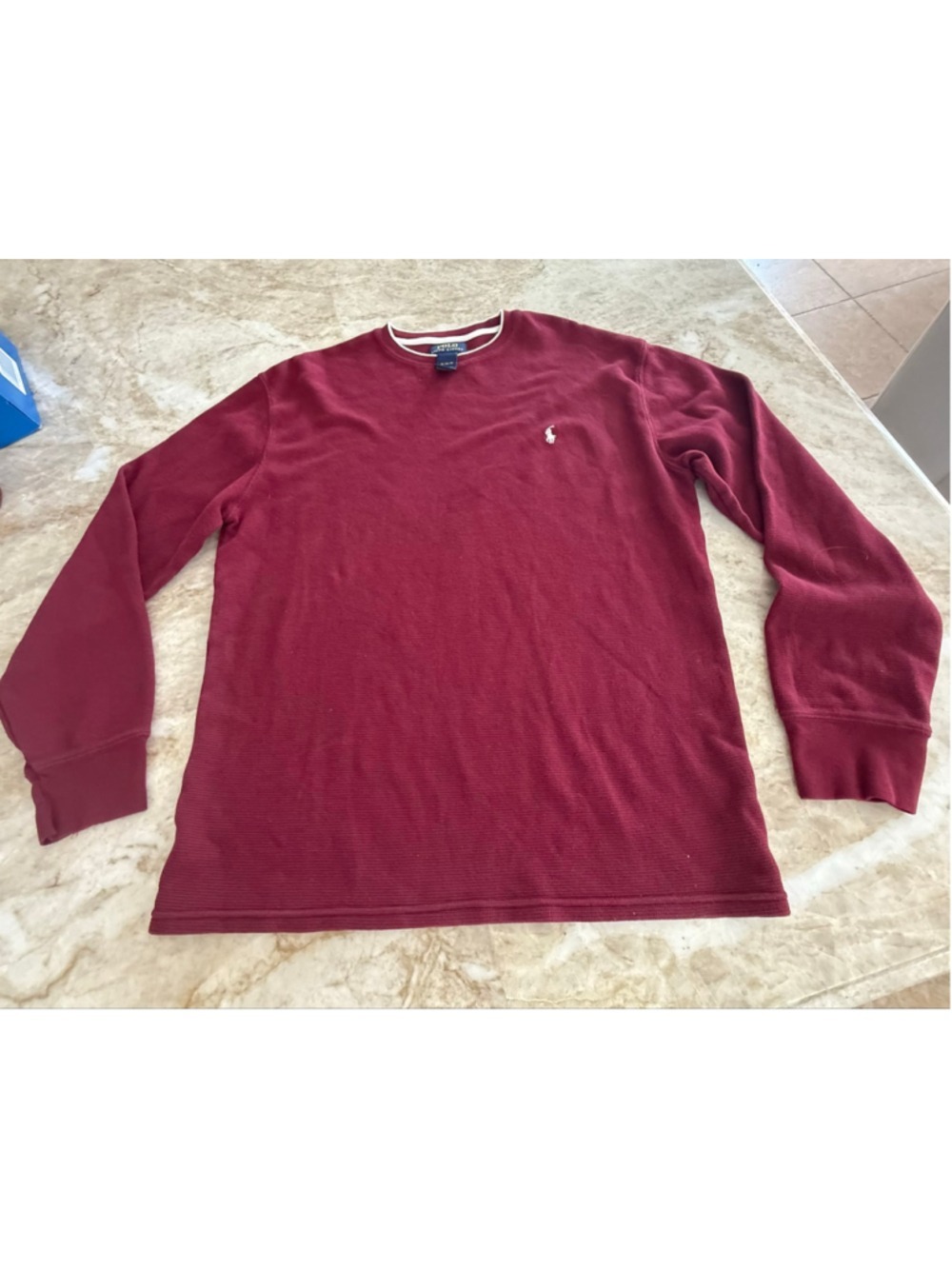 Men's Polo Ralph Lauren waffle Long Sleeve Tee XL Maroon with White Trim